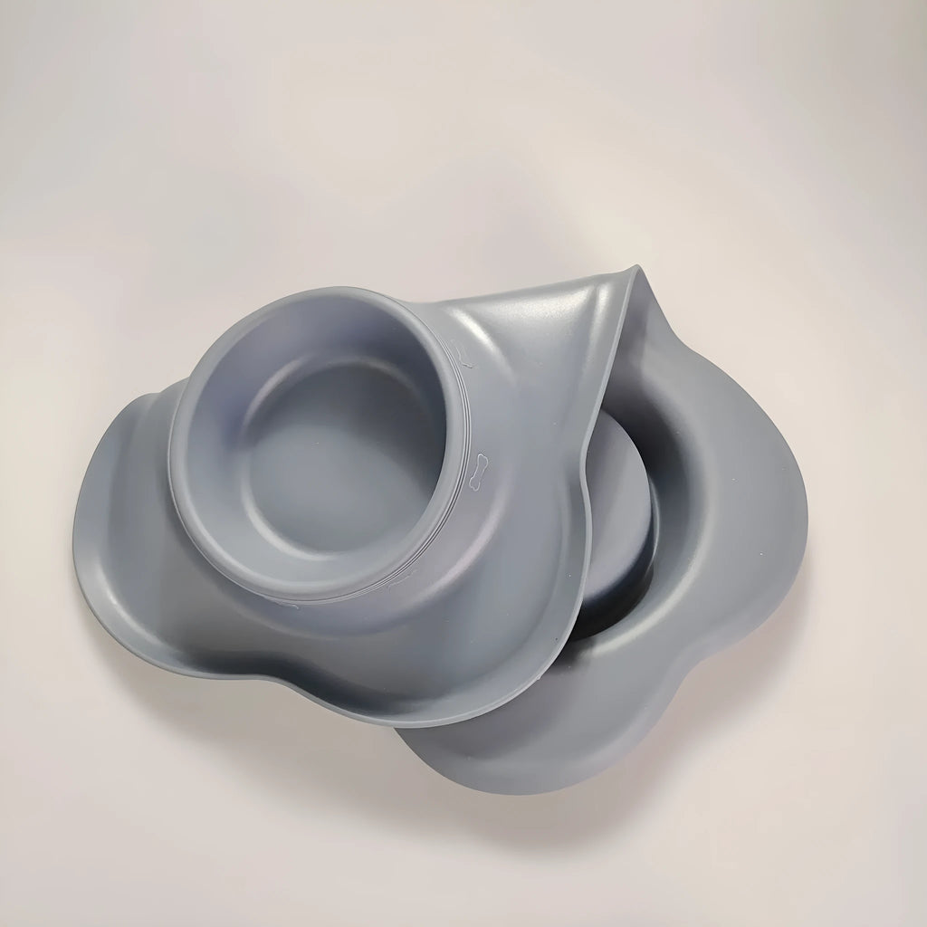 Large silicone dog bowl with stainless steel double-bowl insert in choice of five colours