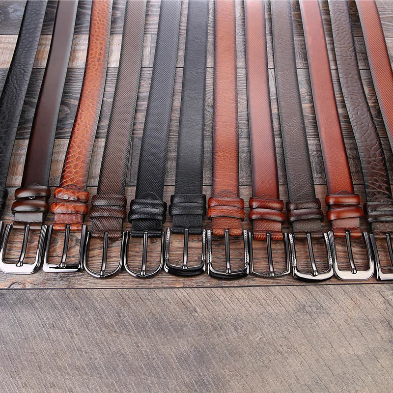 Men's imitation leather business belt with alloy pin buckle in elephant pattern design
