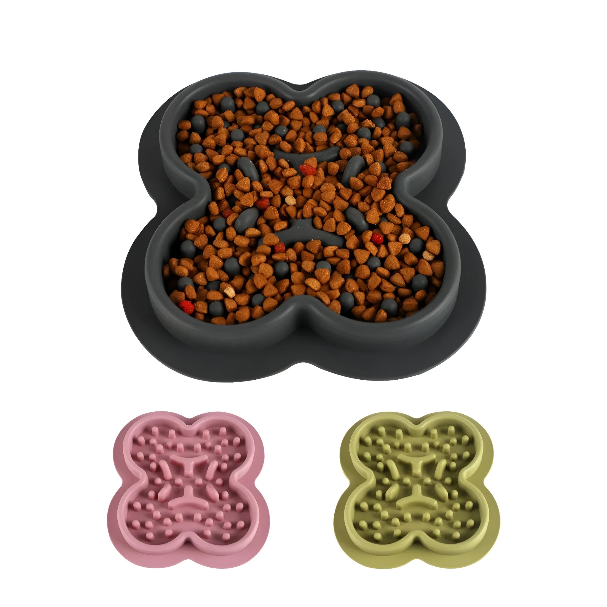 Silicone pet licking mat for dogs and cats with textured slow feeder surface and non-slip base