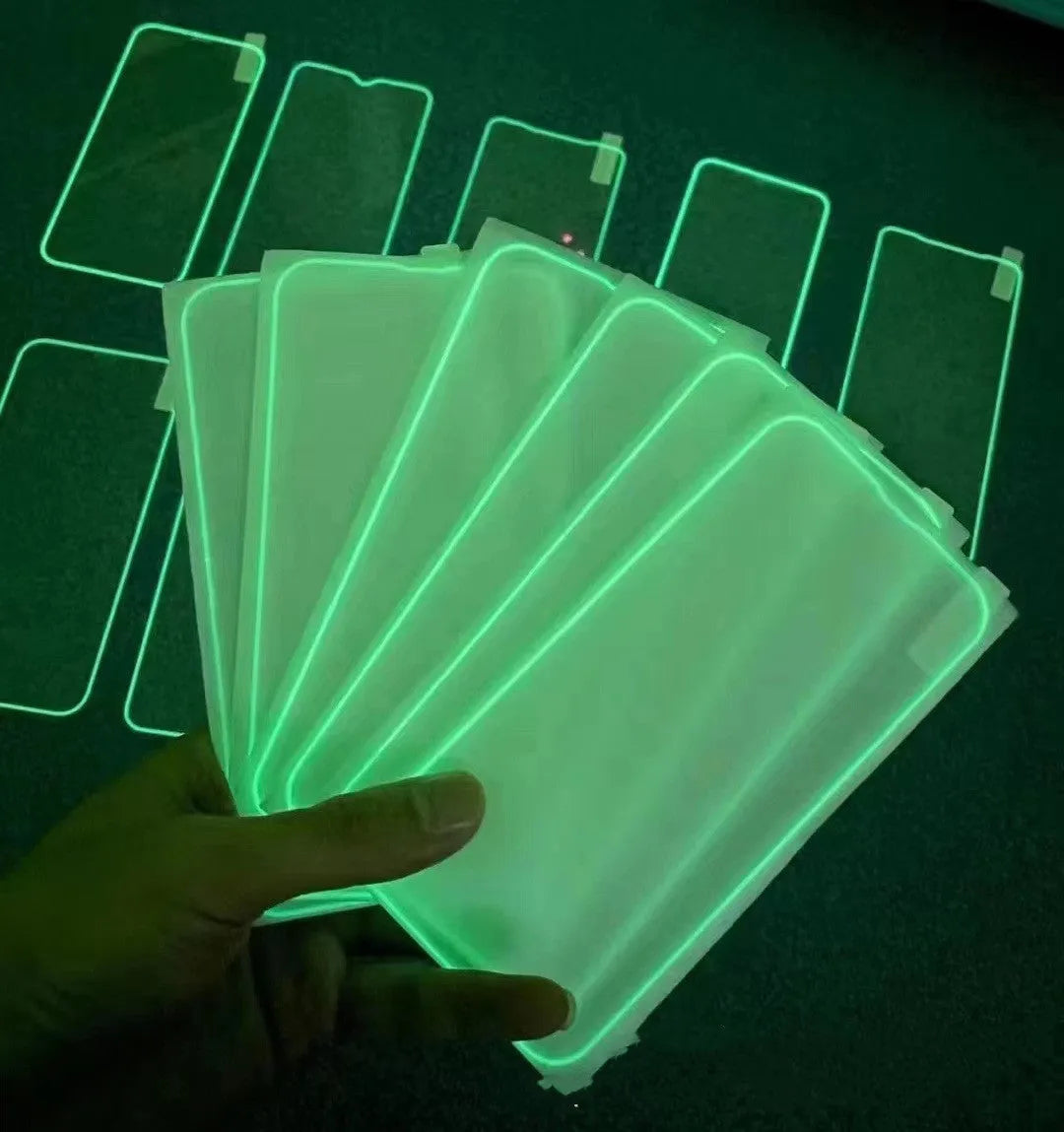 Fluorescent tempered glass screen protector for iPhone with luminous glow effect
