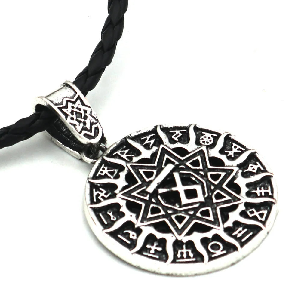 Lunavin logo pendant necklace with adjustable chain in antique silver finish