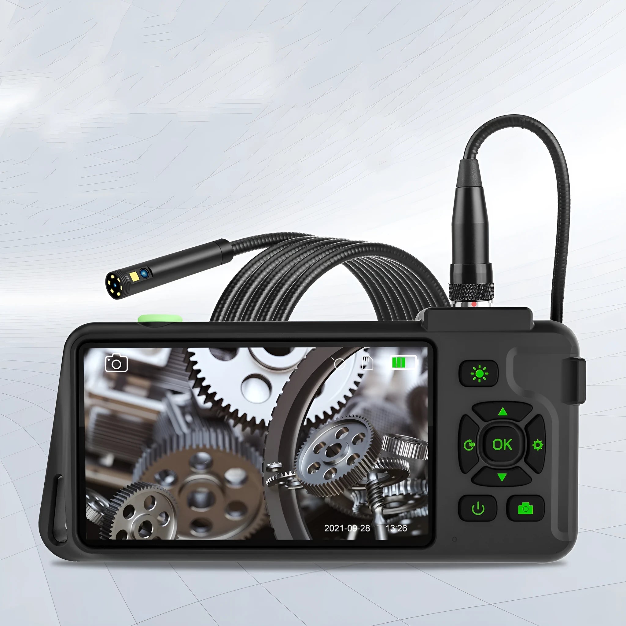 Handheld industrial endoscope with 4.5-inch screen and 5.5mm camera on 1 metre cable for pipeline inspection