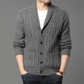 Men's Korean style jacquard patterned knitted cardigan jacket in straight cut design