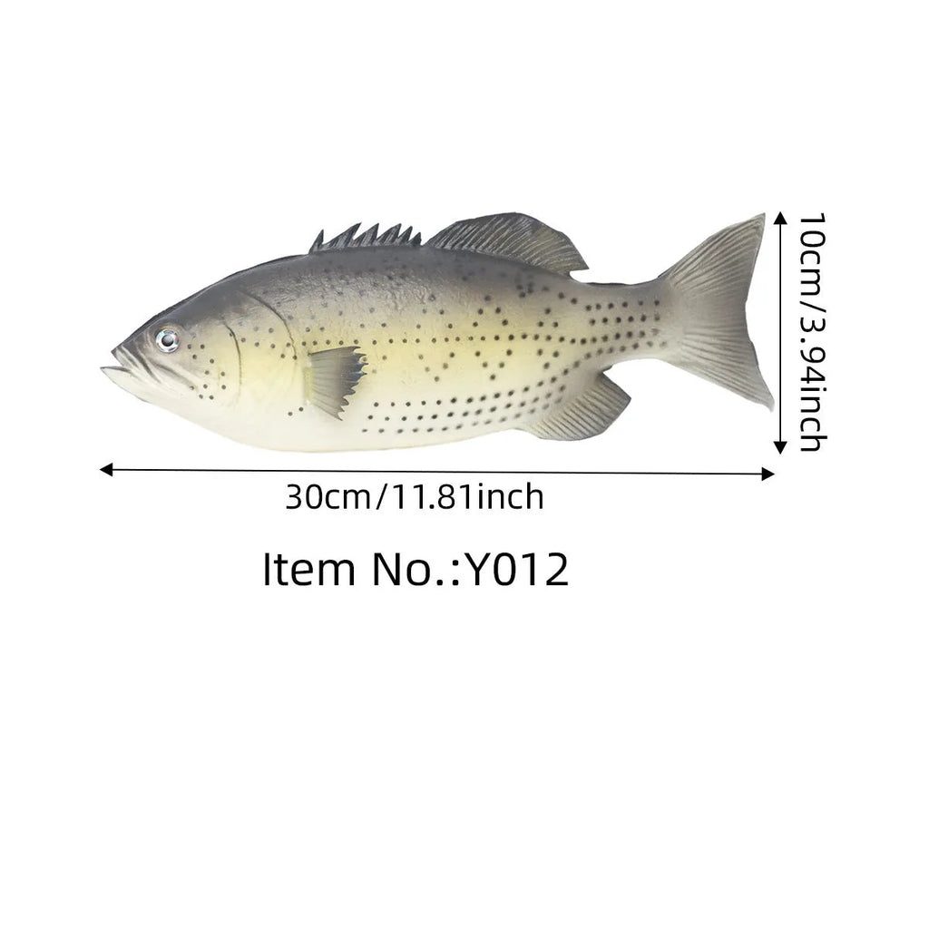 PU simulated fish ocean animal model ornament in yellow-fin tuna design on a plain background.