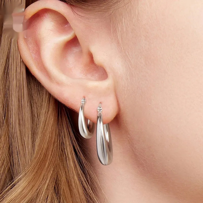 Copper geometric ring ear clip earrings with silver needle in three size options