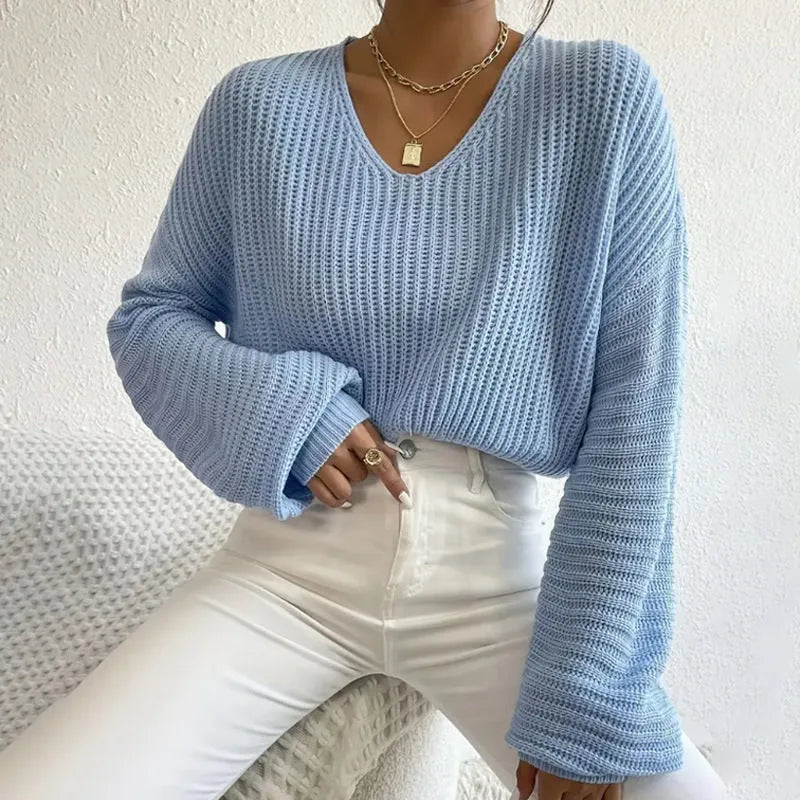 Women's solid colour polyester pullover top with long sleeves in loose casual fit