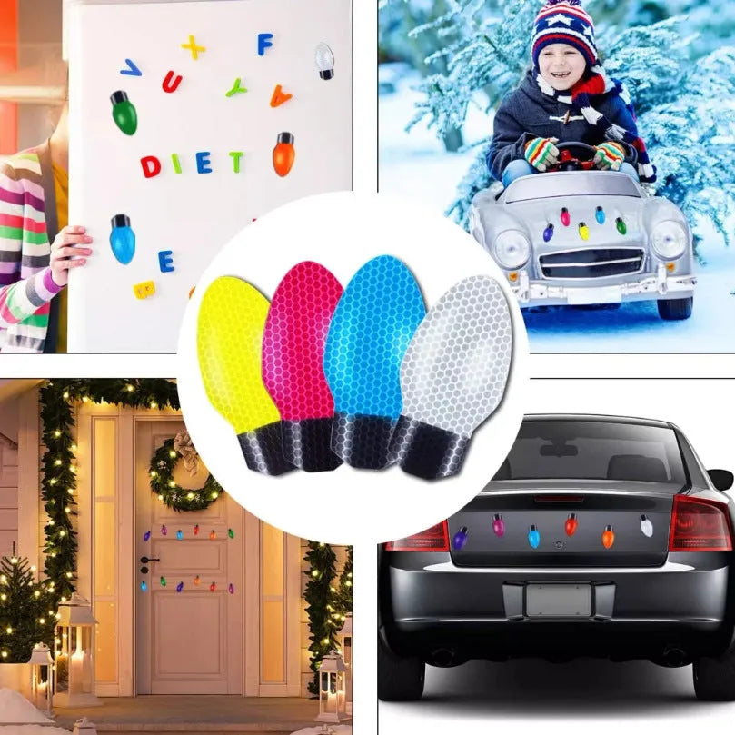 Magnetic Christmas light bulb reflective decoration set with 24 bulbs and 12 wires for car refrigerator garage