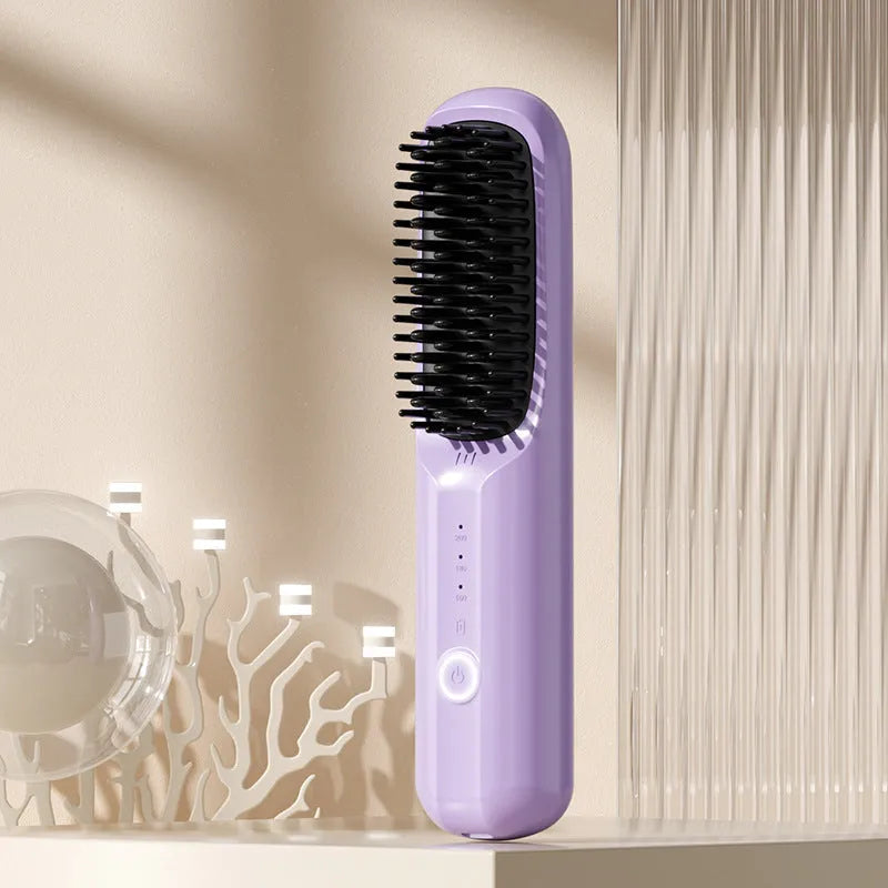 Beige anion wireless straightening comb with Type-C charging port