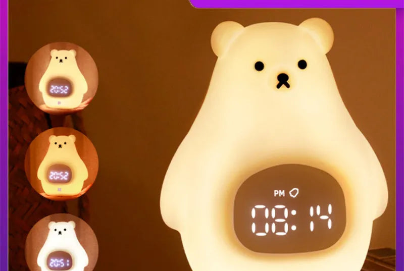 Big white bear silicone night light with timer and alarm clock features