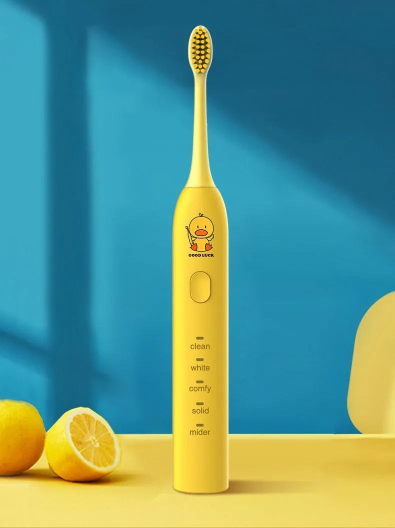 Small yellow duck design USB rechargeable electric toothbrush with soft bristles