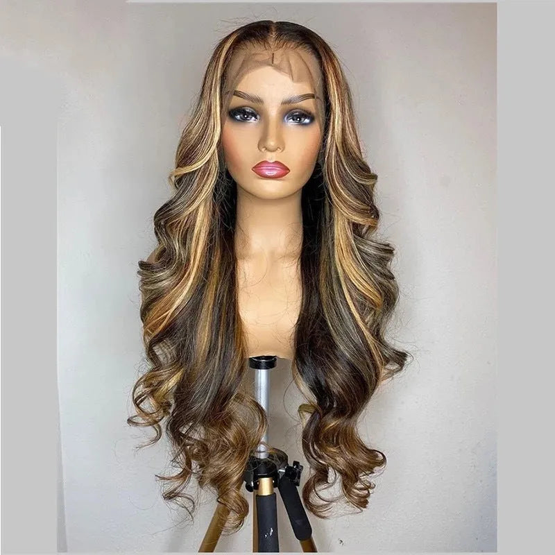 Front lace synthetic wig with gradient colour long curly style and side bangs