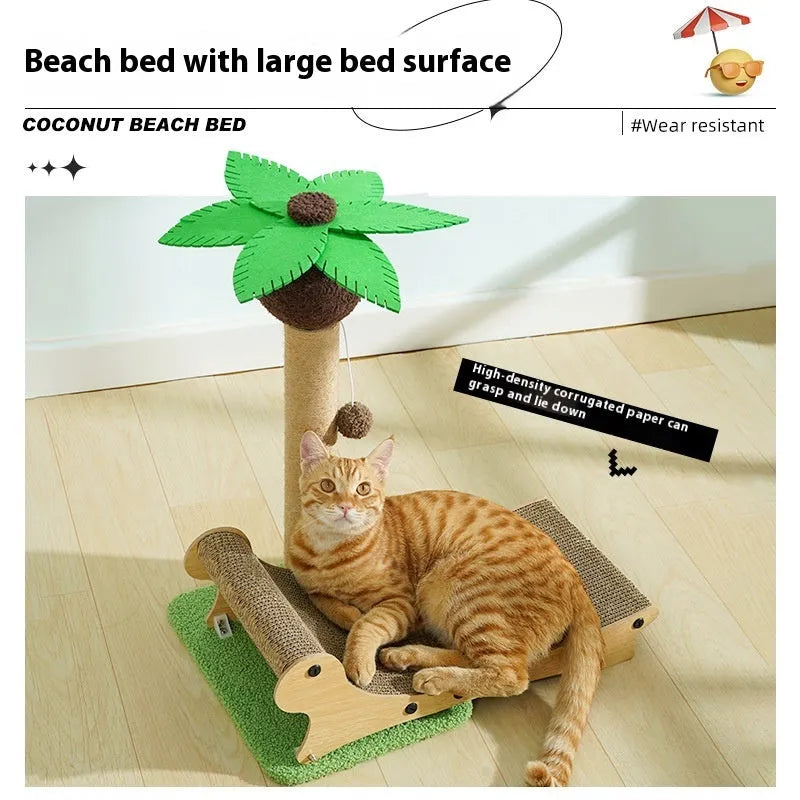 Wooden beach chair design cat climbing frame with scratching posts and hemp mat