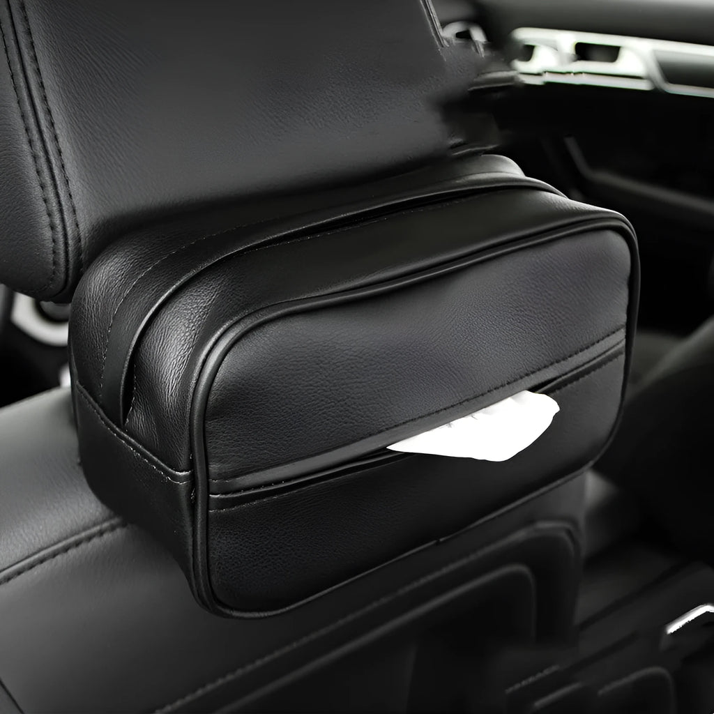 Black PU leather hanging document organiser box for car sun visor