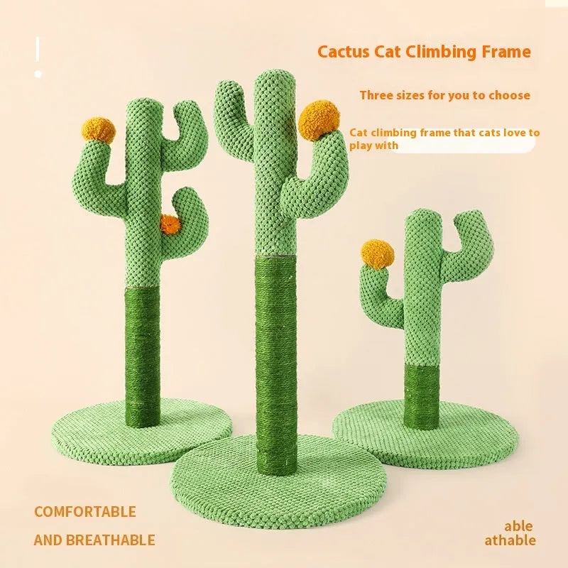 Cactus-shaped cat scratching post and climbing frame with sisal scratching surface.