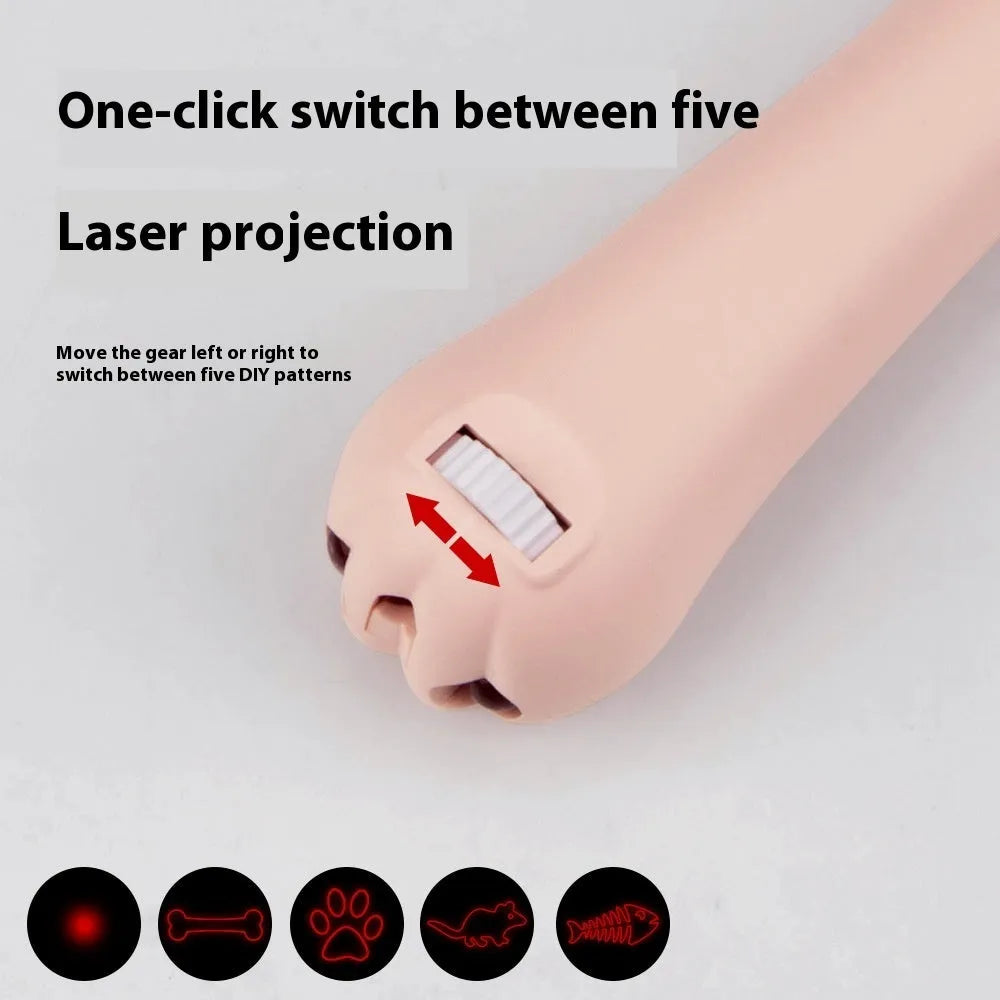 Rechargeable infrared cat teasing stick with moon-light lamp, showing blue colour and laser dot.