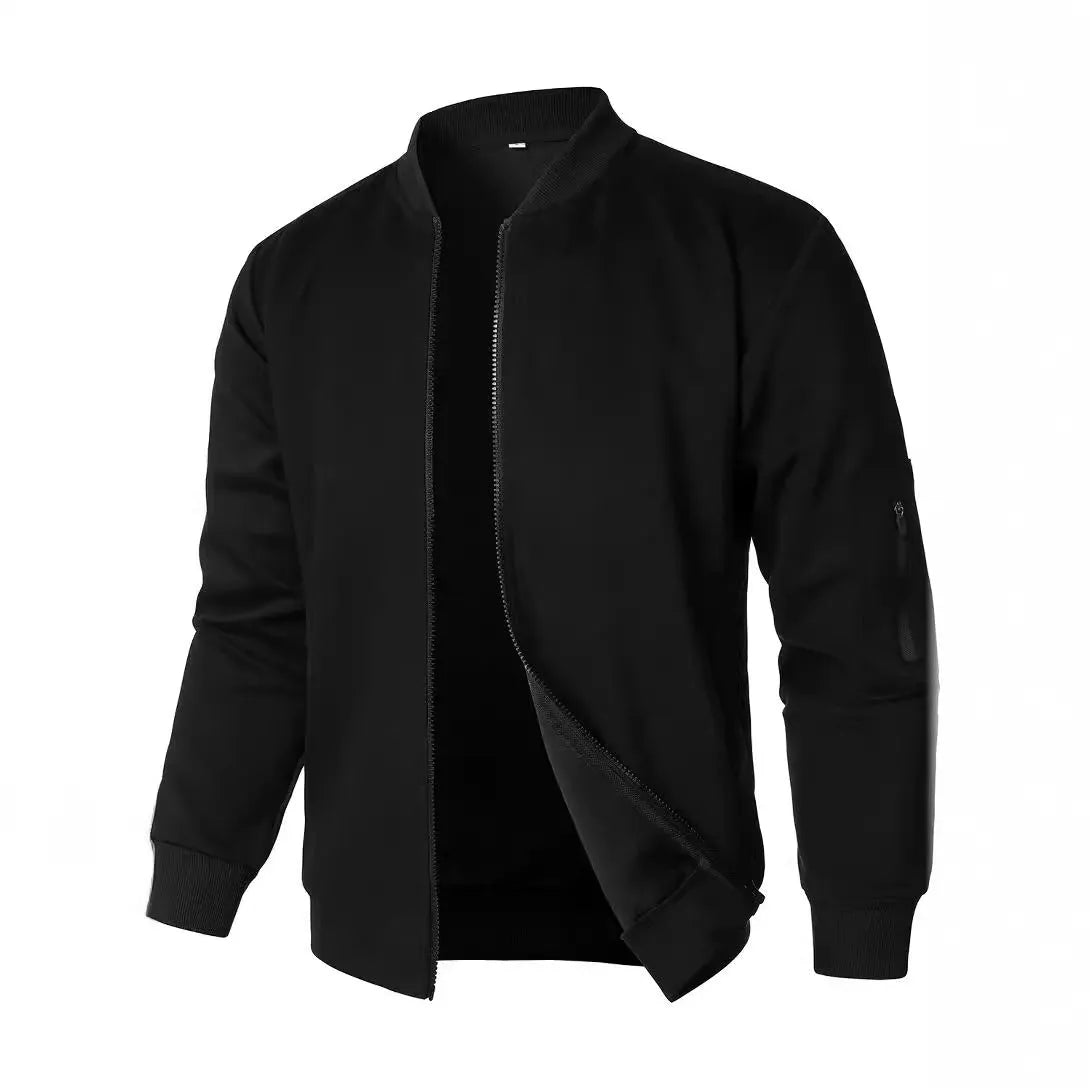 Men's loose fit knitted jacket in grey, showing long sleeves and light business style