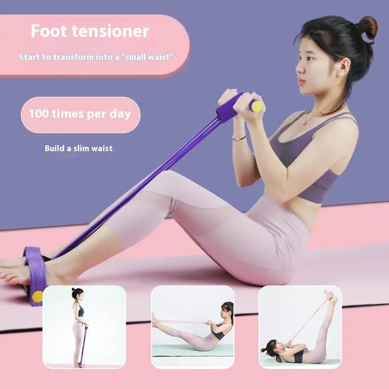 Yoga four-piece fitness set with leg stretching device, yoga ring, pedal tensioner and figure-eight rope