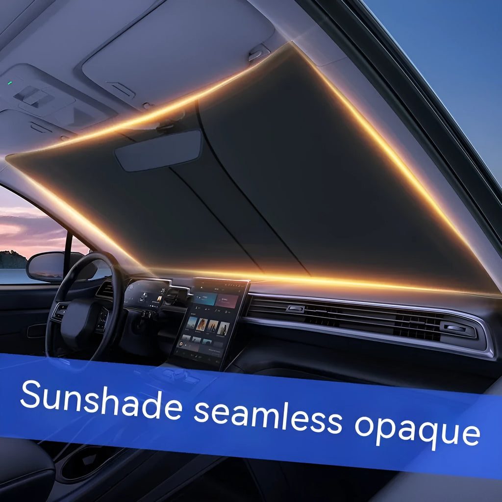 Car windscreen sunshade with double ring front shield and titanium silver coating