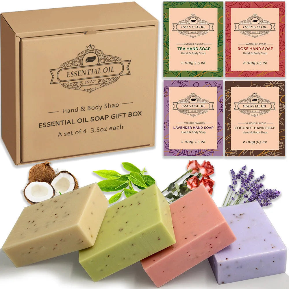 Plant handmade essential oil soap bar 100g for whole body cleansing in green tea lavender rose and coconut scents