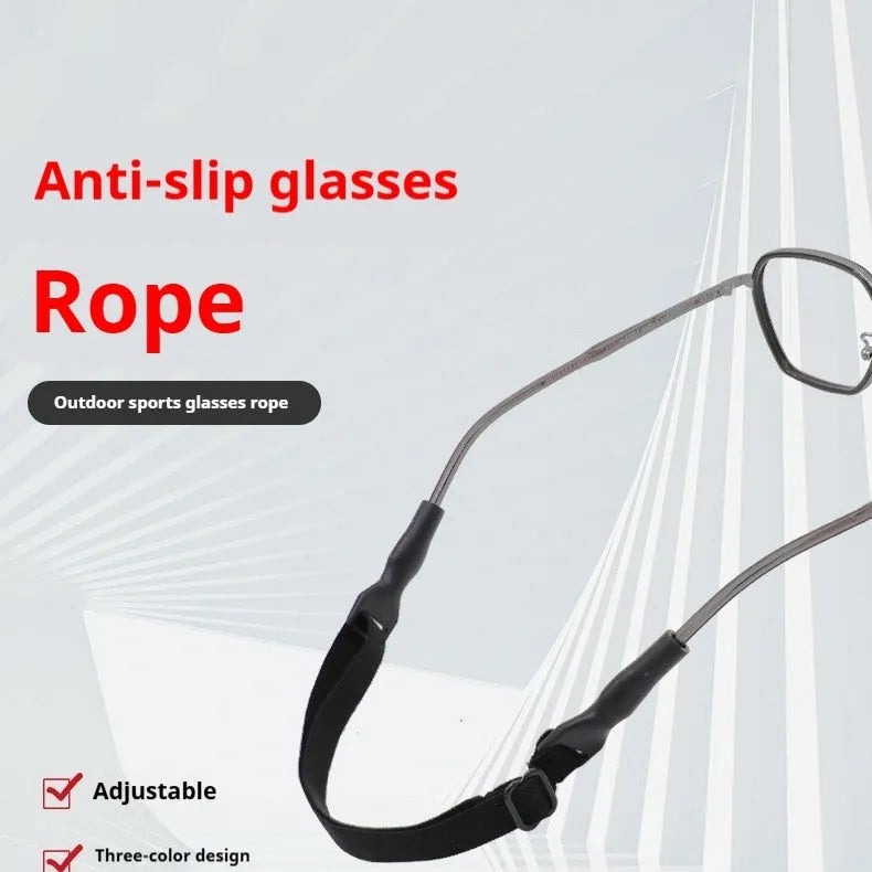 Black adjustable glasses cord with silicone earpieces and fibre rope in adult and children's sizes