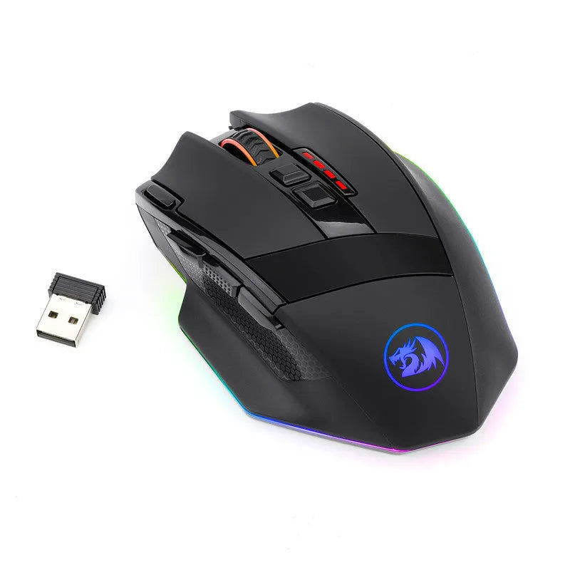 Black Redragon M801P wireless gaming mouse with multiple buttons and ergonomic shape