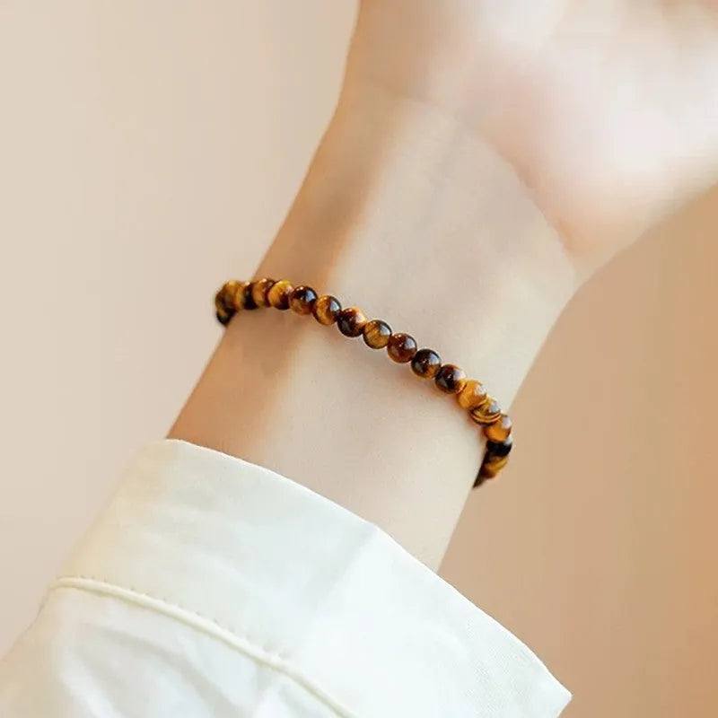 New Chinese style Tigereye geometric bracelet with round beads in natural stone colour