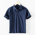 Men's loose fit linen casual shirt in solid colours including milky white, navy blue, light grey, and sky blue