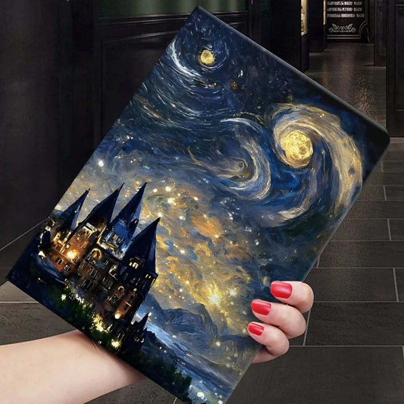 Handmade liquid silicone iPad flip case with floral design for iPad Mini 6 and iPad Pro 2024 models.