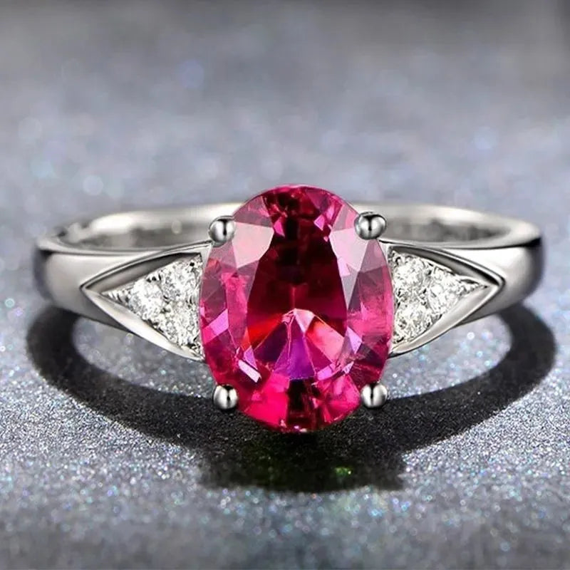 Female court style ring with natural zircon heart water drop bell patterns in blue green red colours