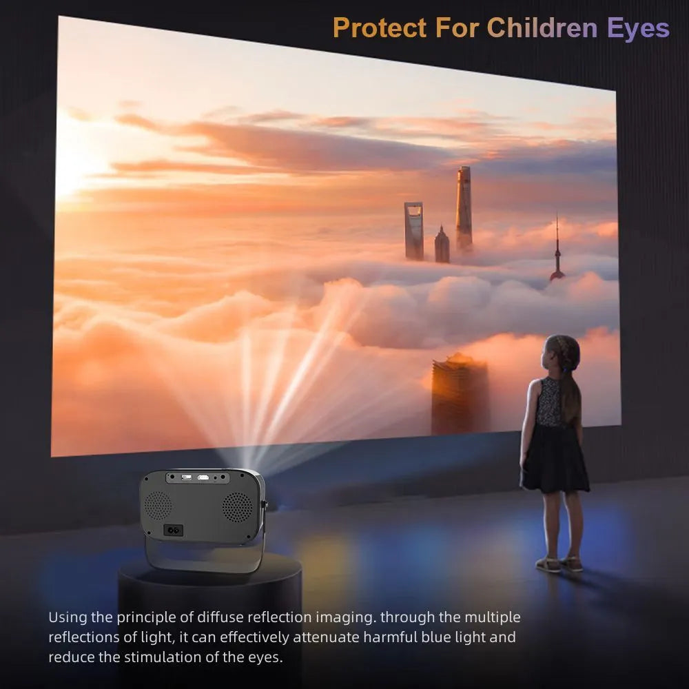 Black portable HD smart projector with Android system and remote control