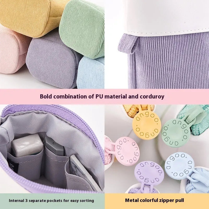 Corduroy drop-down telescopic stationery case in Korean style design