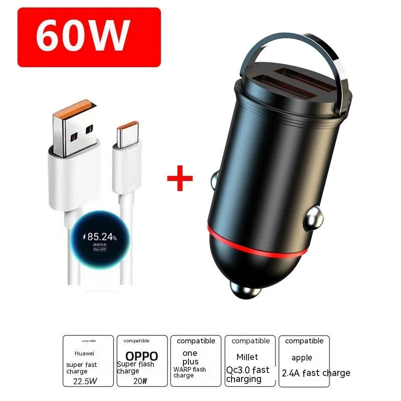 Black zinc alloy 200W car charger showing USB ports and compact design