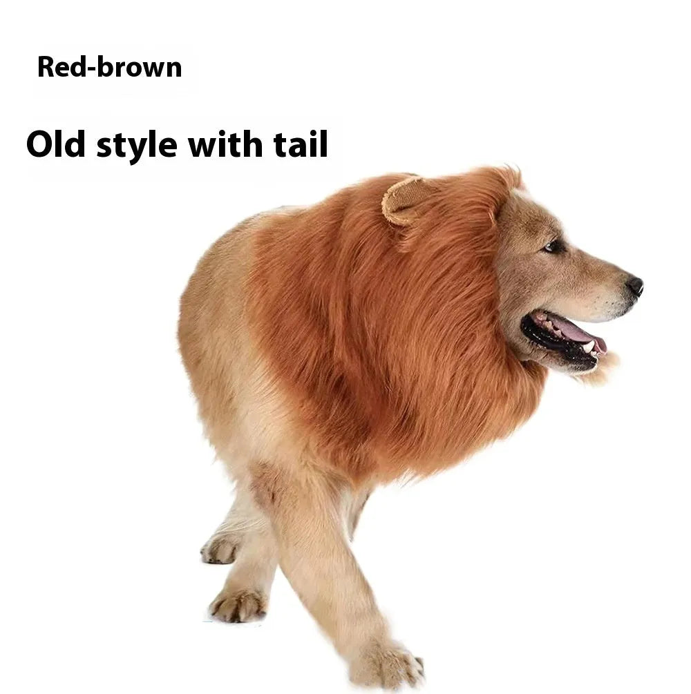 Dog lion head cover light brown lined headdress with elastic band fit for S size neck up to 50cm