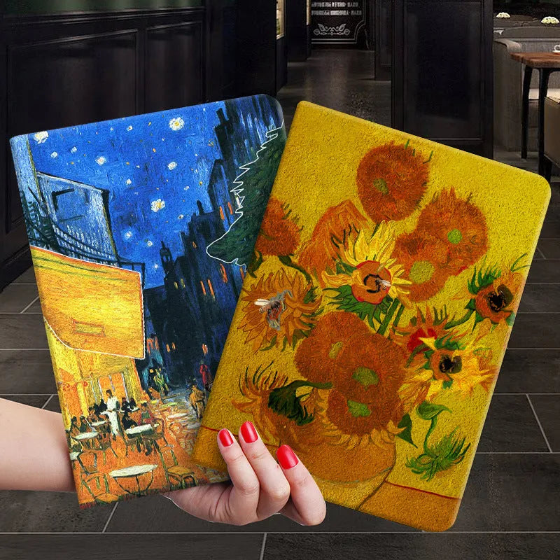Handmade liquid silicone iPad flip case with floral design for iPad Mini 6 and iPad Pro 2024 models.