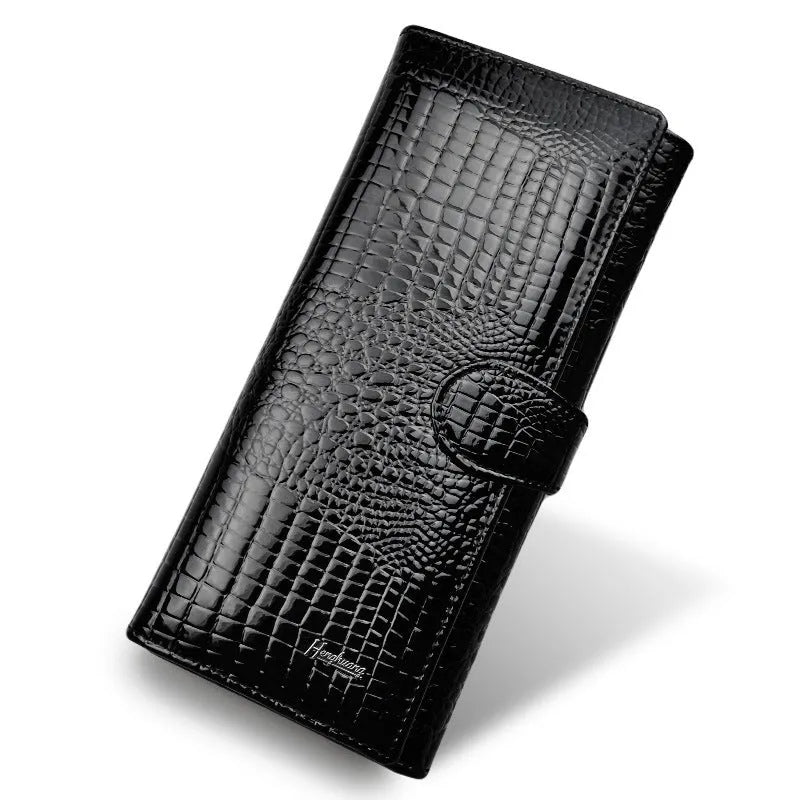 Genuine leather women's coin purse with crocodile pattern texture in wine red colour