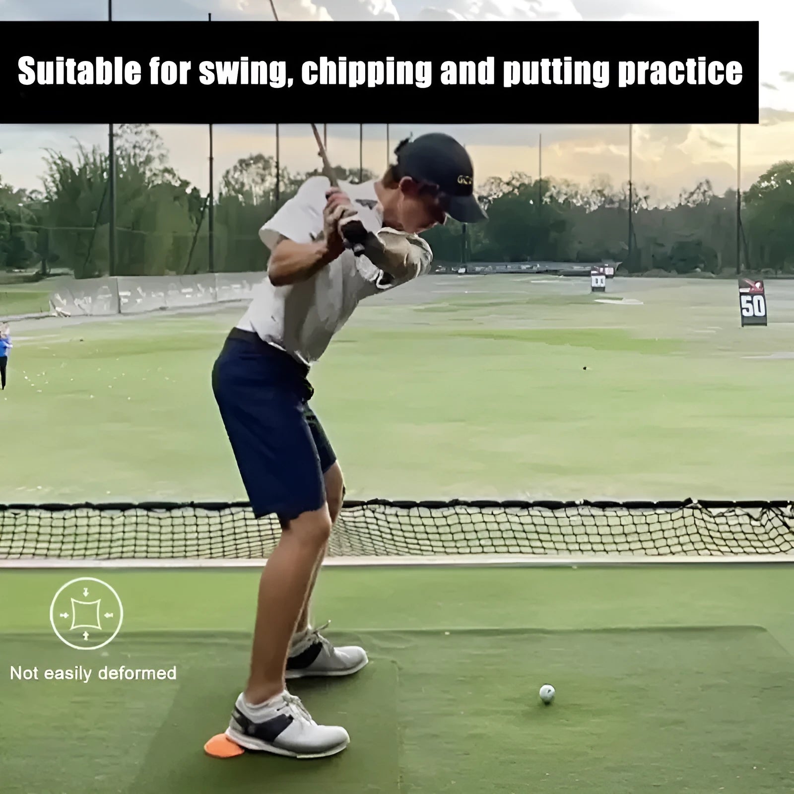 Orange natural rubber golf strength training mat with weighted centre section for swing practice