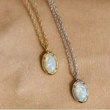 S925 sterling silver geometric oval pendant necklace with jelly opal gemstone