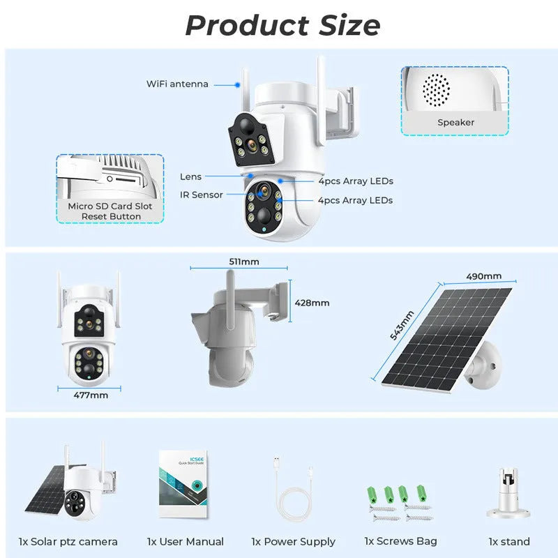 Outdoor solar wireless wifi security monitor with solar panel and 4MP HD camera