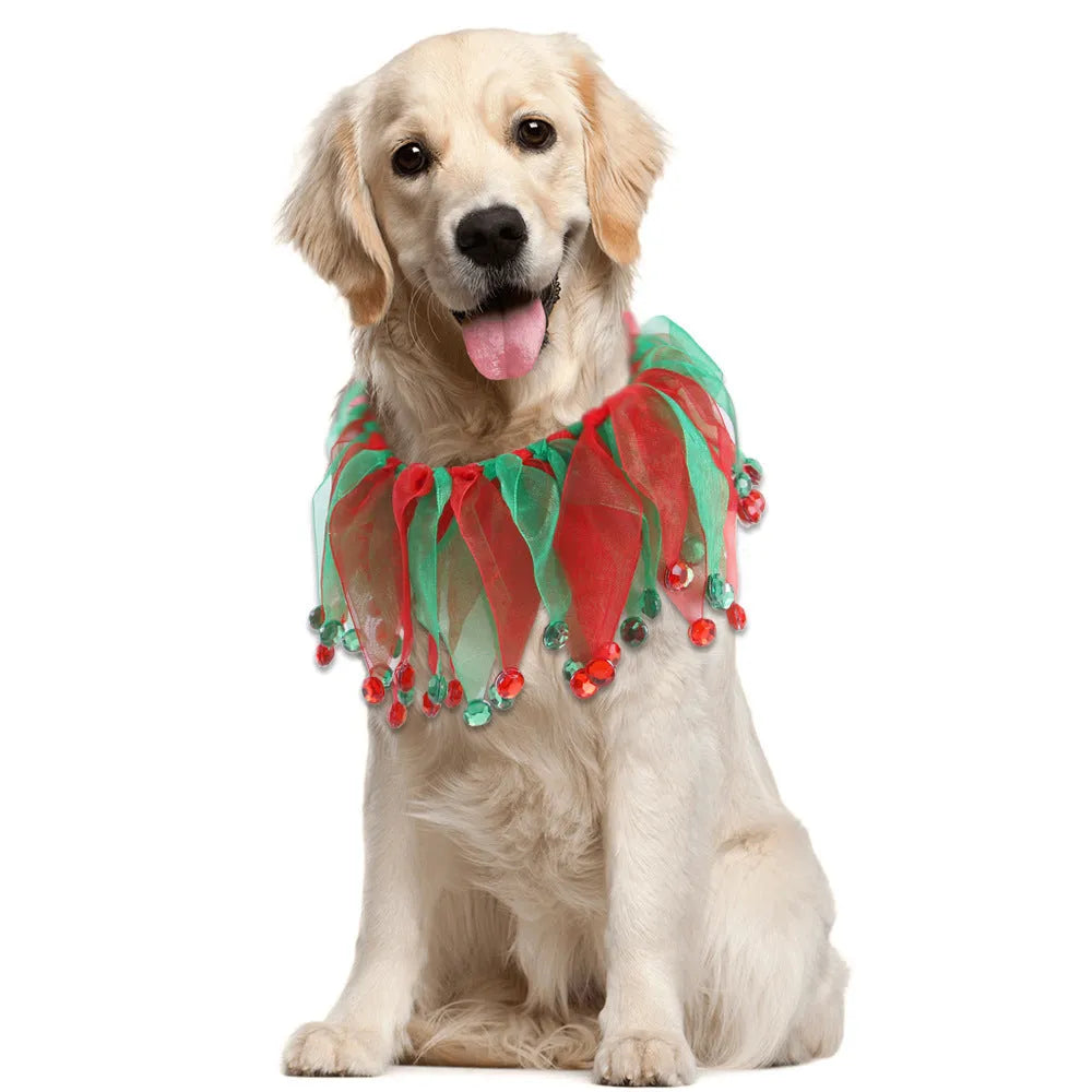 Tie-dye pet dog collar with Christmas and Halloween patterns in colourful blue and green designs
