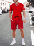 Sports style short-sleeved top and matching shorts suit in quick-drying polyester blend fabric