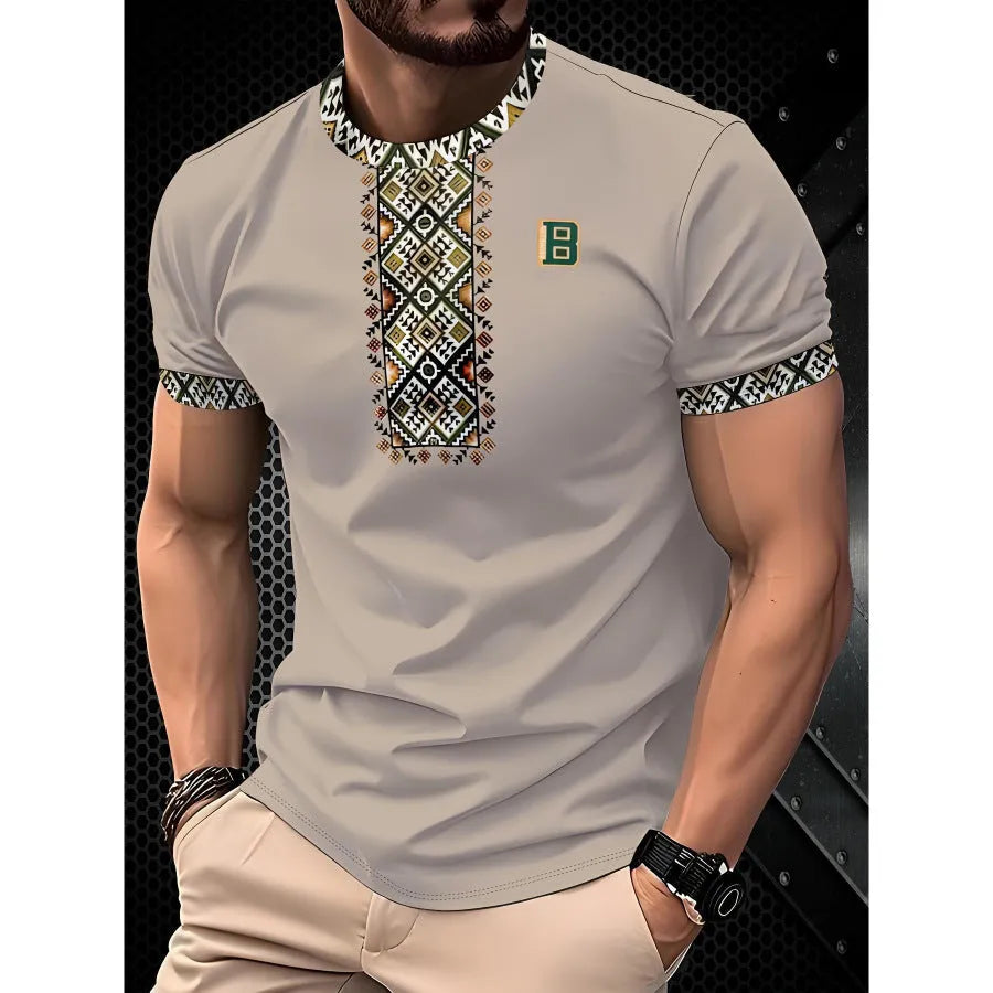 Men's loose fit short-sleeve T-shirt with digital 3D printed stripe patterns