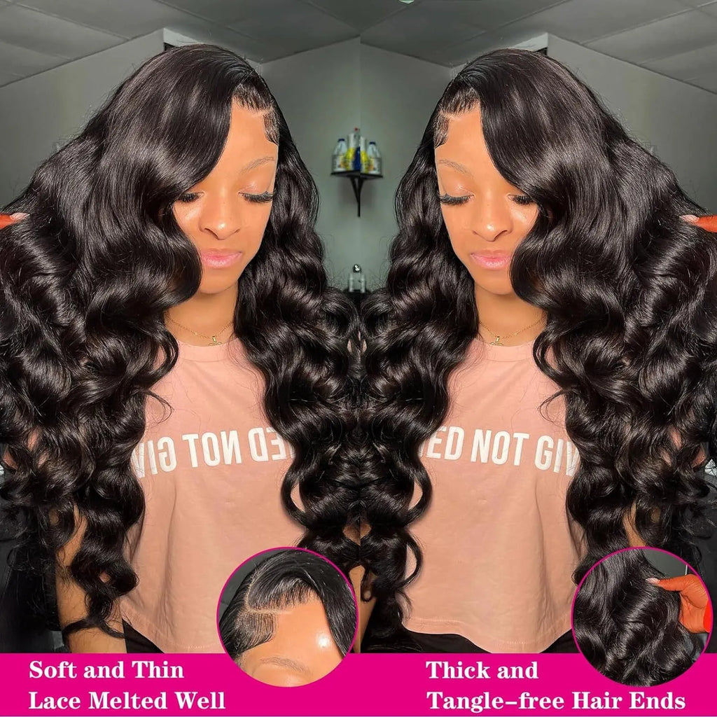 Black medium-long curly synthetic wig on a full-head mesh base.