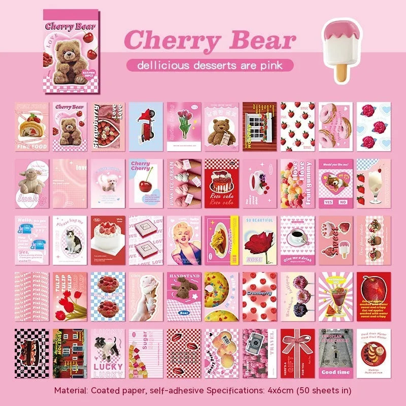 American retro cartoon sticker book showing six colour variations of 4x6cm adhesive sheets