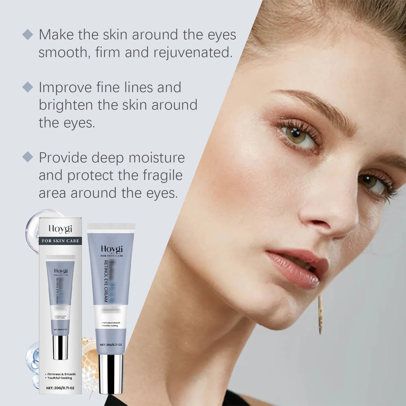 20g retinol eye cream in 12.1cm white tube with moisturising soft formula for eye area