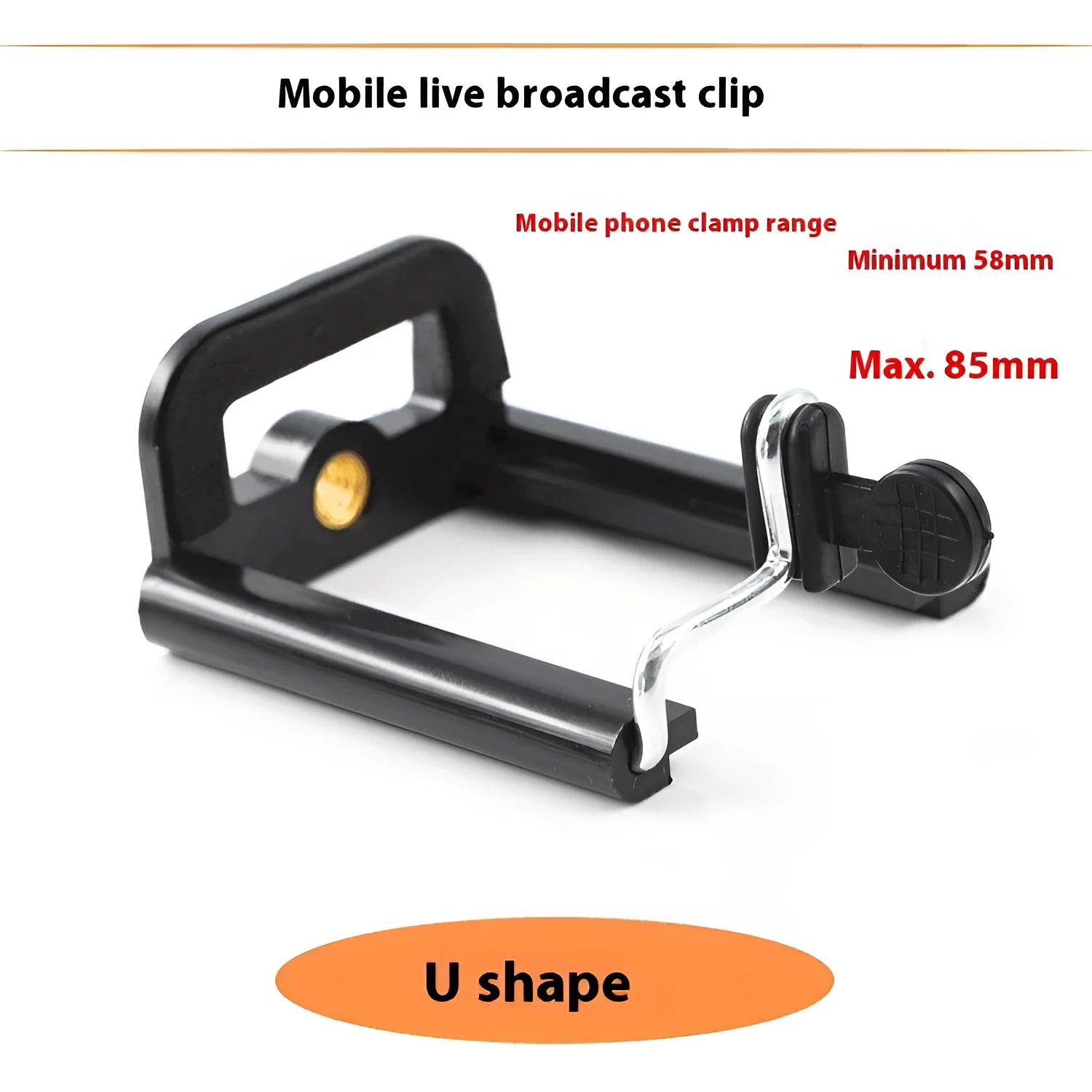 Black plastic U clip mobile phone holder with flexible gooseneck arm and hose bracket mount.