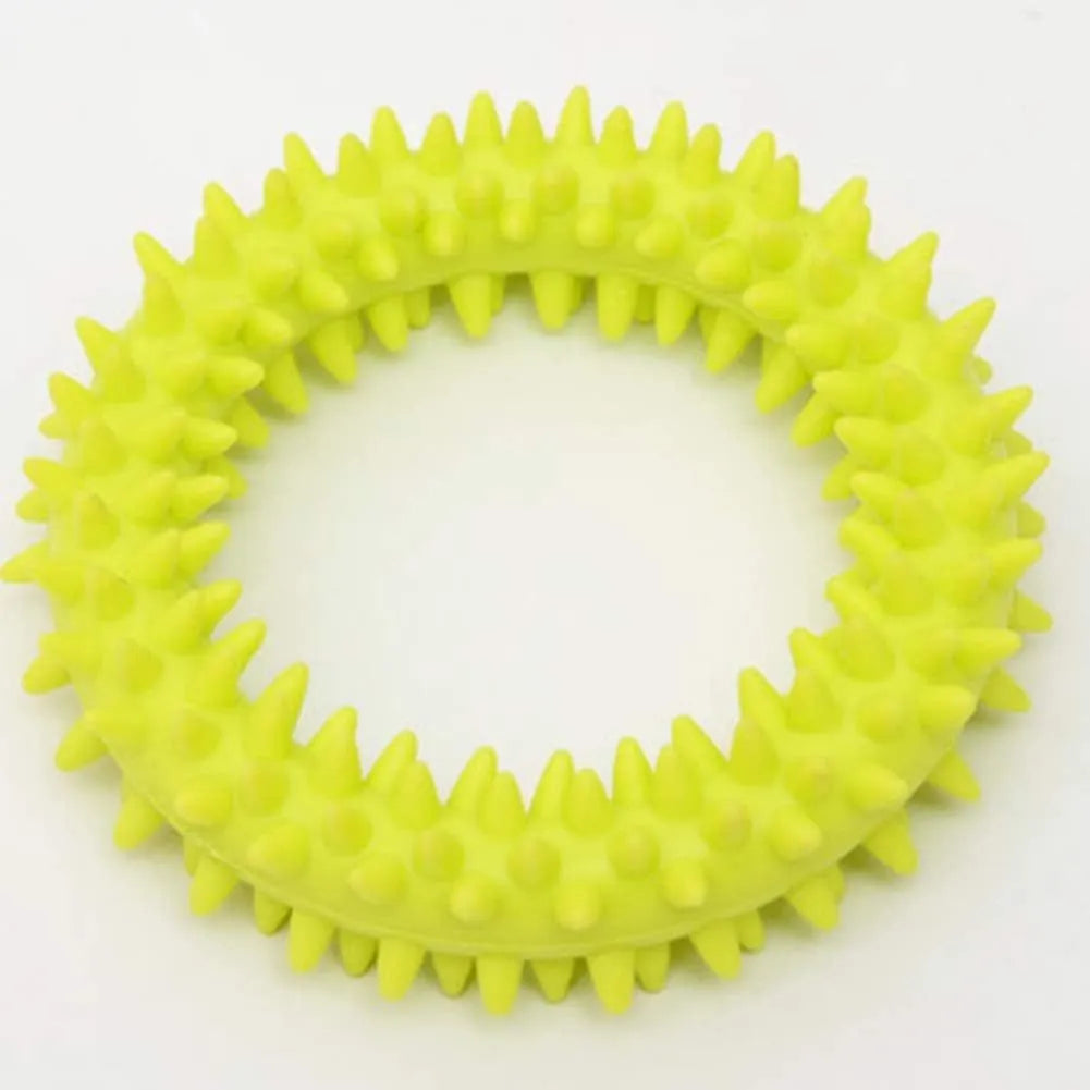 TPR spiky circle dog chew toy 9.5cm diameter in six colour options