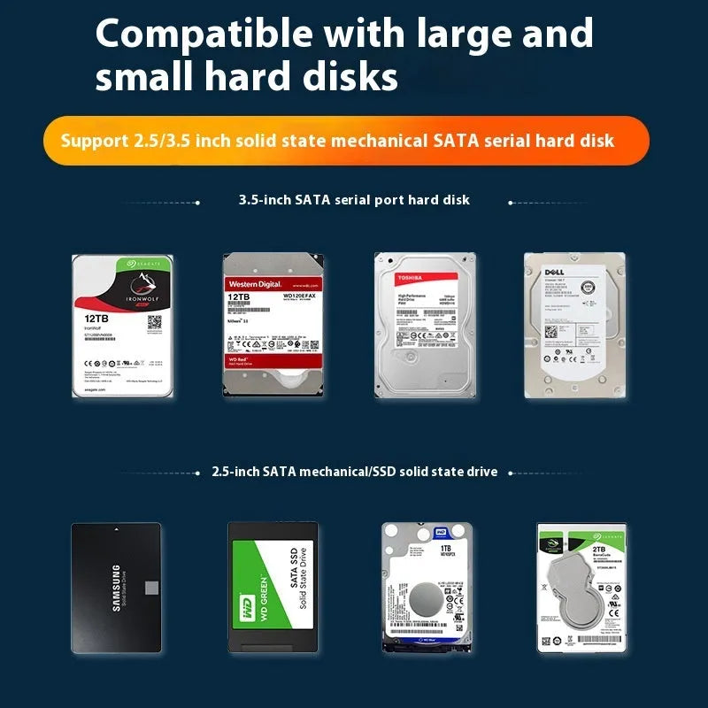 USB 3.0 external hard disk enclosure for 3.5 inch SATA drives with sliding cover and included power supply