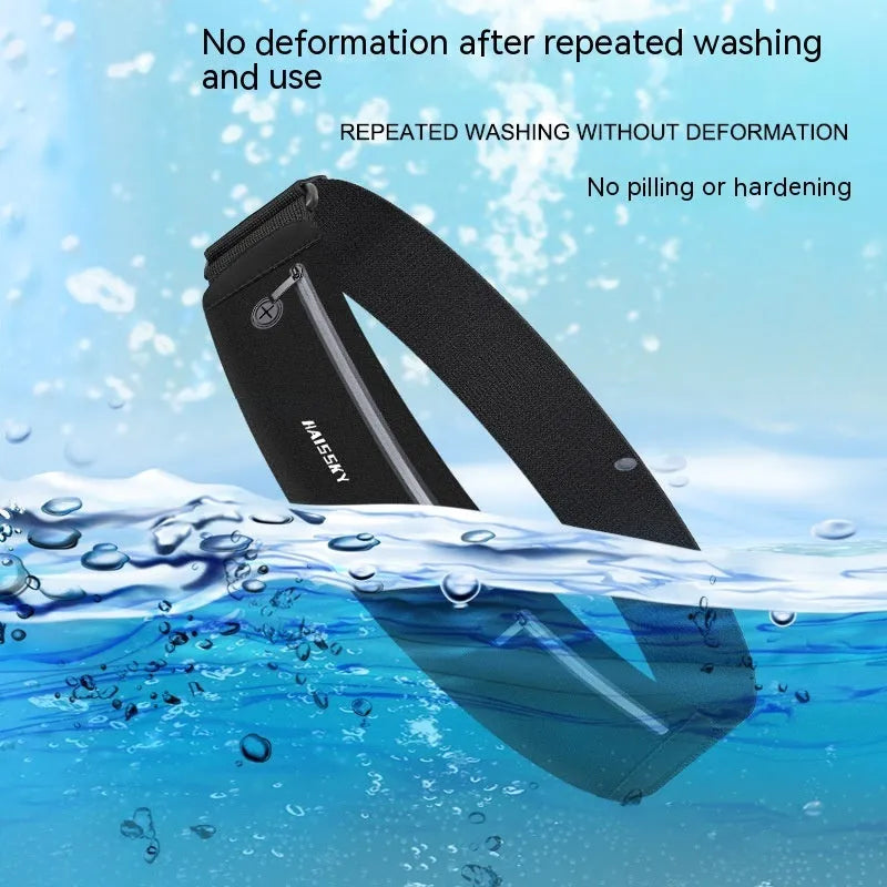 Unisex black waterproof waist bag with 8-inch compartment for outdoor sports.