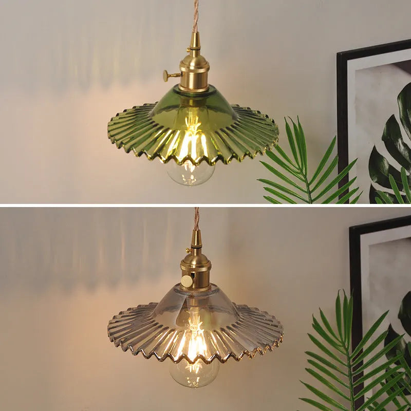 Copper retro brass lotus wall lamp with glass shade in one of six colours, 22cm diameter.