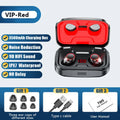 Wireless Bluetooth gaming headset with charging box in black, red, or blue